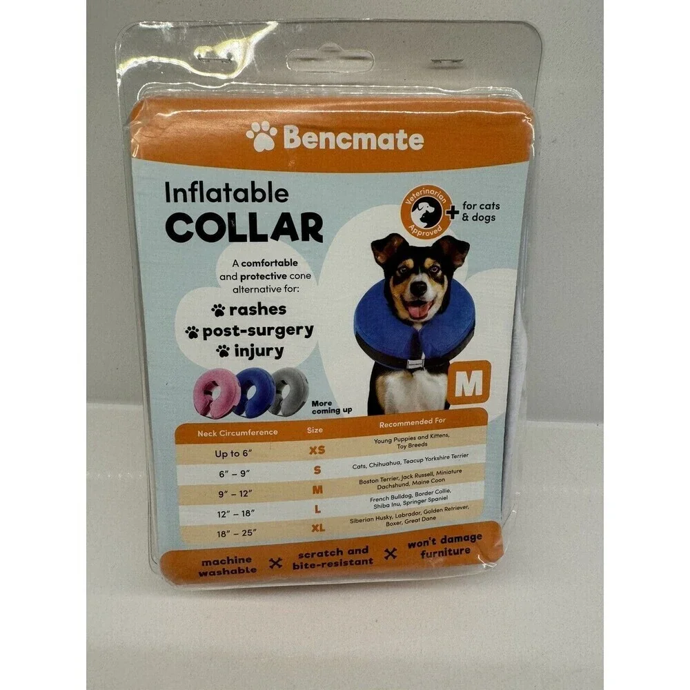 BENCMATE Protective Inflatable Collar for Dogs and Cats - Soft Pet Recovery Coll
